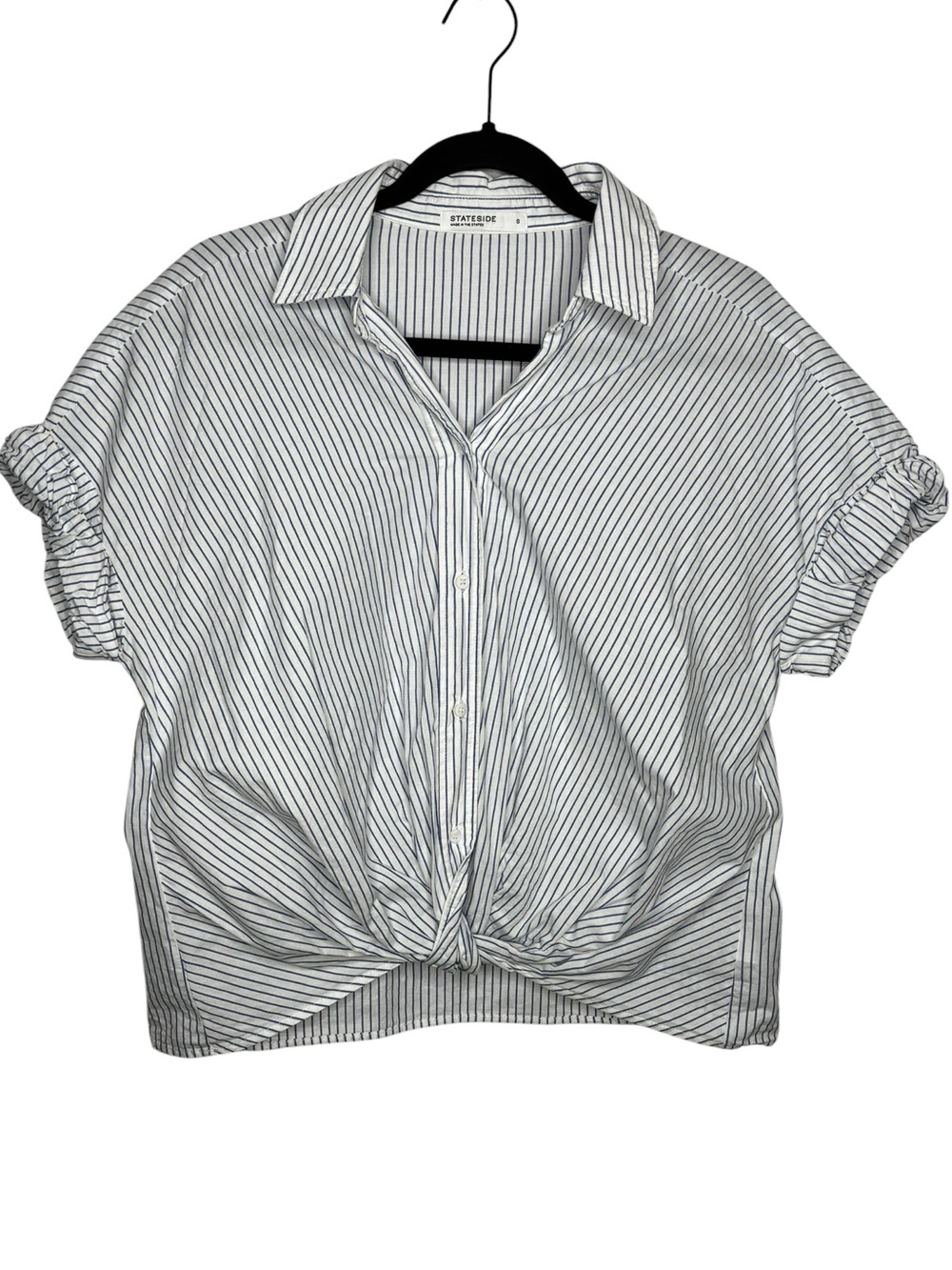Stateside Women’s Striped Cotton Poplin Twist-front Shirt Cotton USA Lightweight